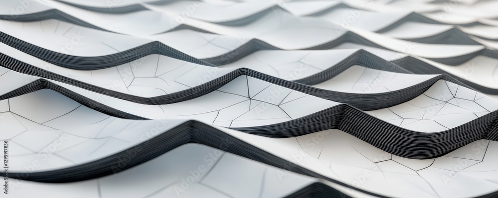 Poster material science nanomaterials concept. abstract texture of layered waves in monochrome shades.