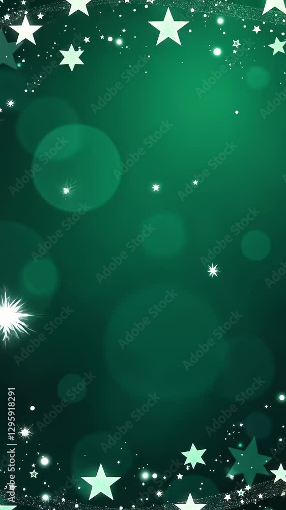 Poster a green background with stars and a white star in the middle. the stars are scattered all over the b