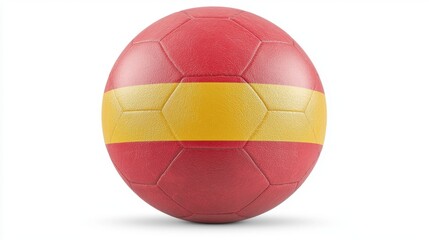 Fototapeta premium Bright Red Soccer Ball with Yellow Stripe on a Clean White Background