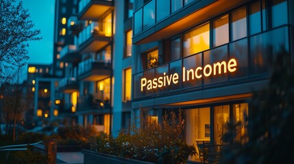 Obraz premium Illuminated Building Sign for Passive Income Concept