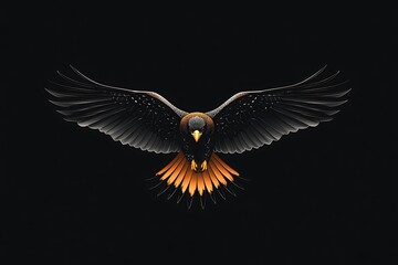 Naklejka premium Symmetrical hawk logo with fully spread wings on a black background.