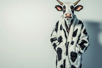 man in cow costume, man wearing a cow mask, on a background