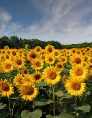 Obraz premium Field of sunflowers in full bloom joy and positivity on a 