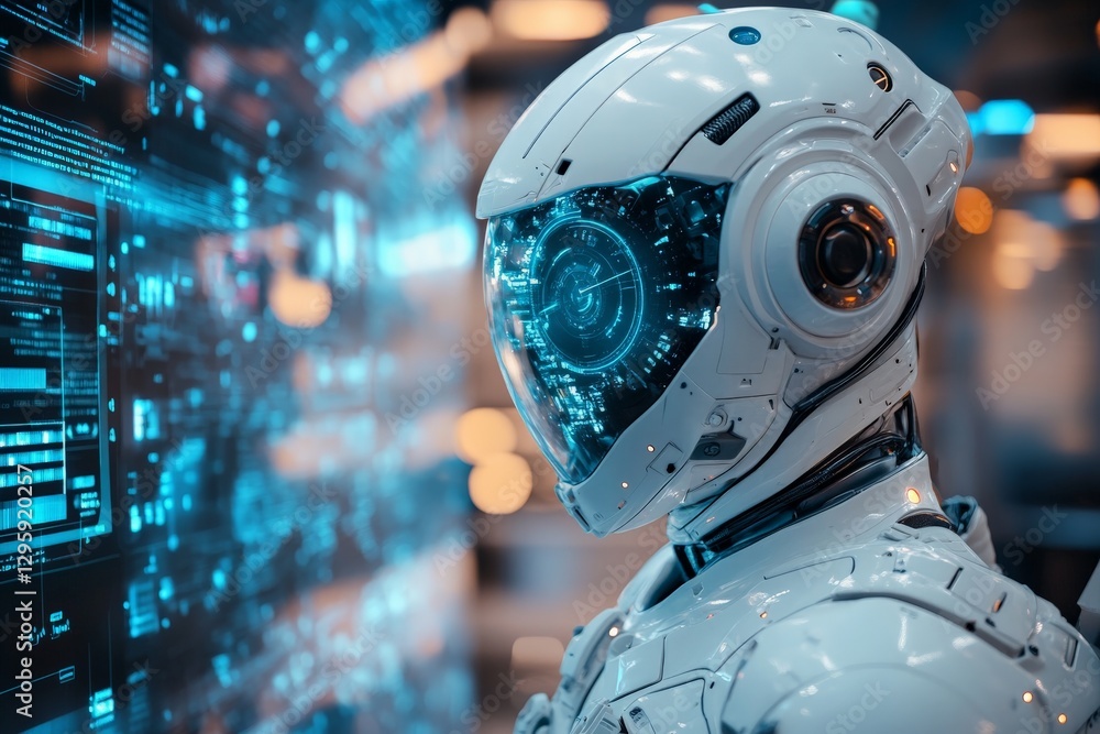 Aufkleber Futuristic robot with advanced technology interacting with digital interface in a modern lab setting