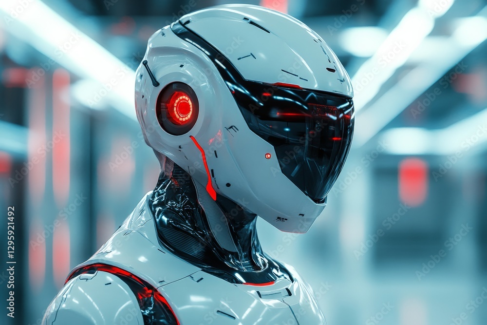 Aufkleber futuristic robotic figure equipped with advanced features in a high-tech environment