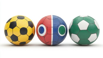 Colorful Soccer Balls on White Background for Sports Themes