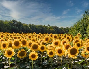 Obraz premium Field of sunflowers in full bloom joy and positivity on a 
