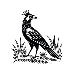 Royal Crested Bird Silhouette Standing on Grass – Vector Art