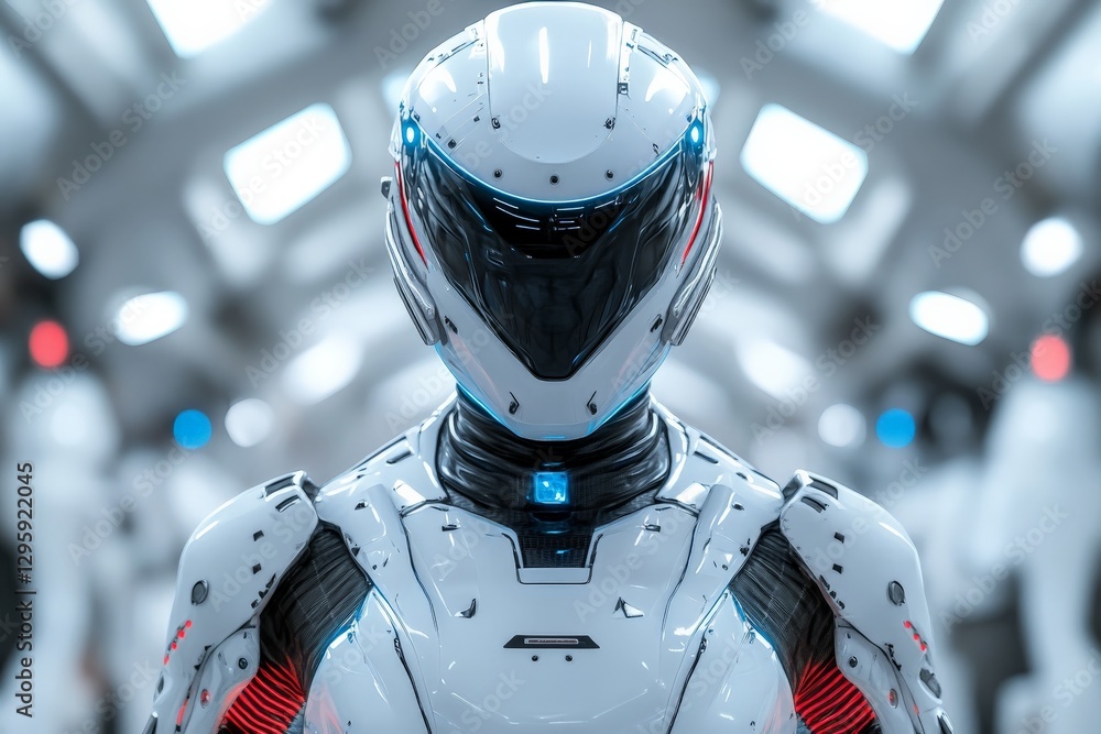 Aufkleber futuristic robot explores high-tech facility while showcasing advanced design and features
