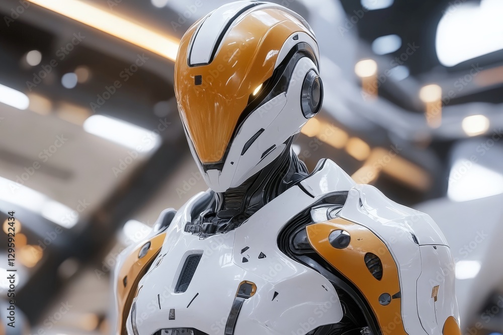 Fototapete futuristic humanoid robot design in a modern high-tech environment with vivid colors and intricate d