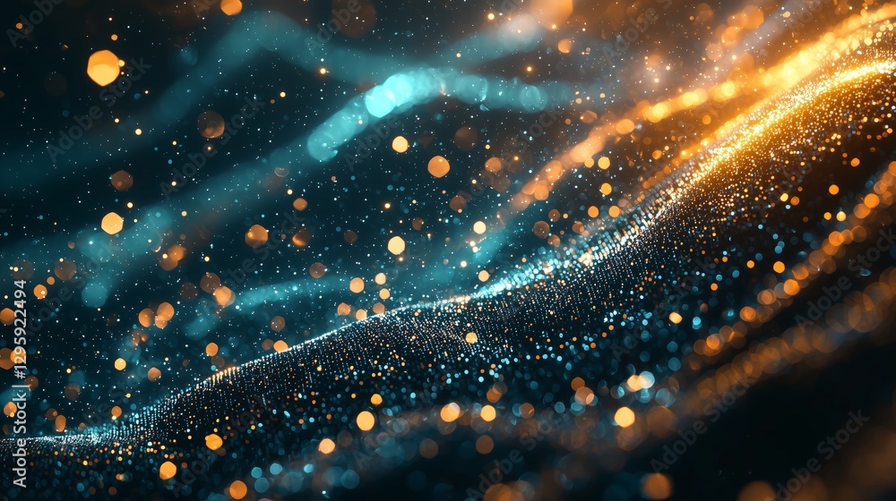 Poster abstract light particles in flowing waves of color