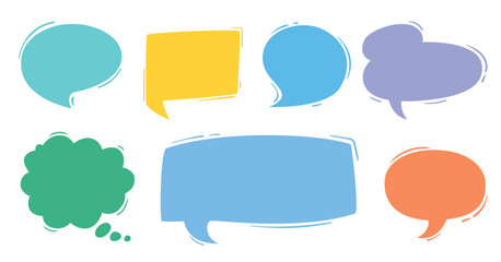Set of flat colorful bubble speech, hand drawn speech bubble, stickers, price tag, badges