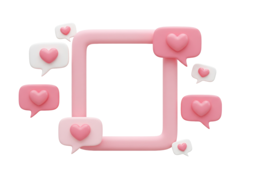 Isolated Social Media Frame with Speech Bubble Hearts