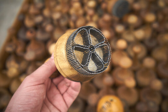 Traditional Uzbek wooden stamp "chekich" for trditional bread non or lepeshka