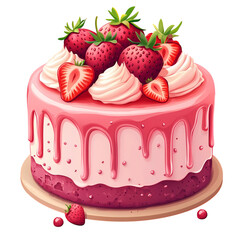  pink  strawberry cake icon.  Cut-out isolated on transparent background. 