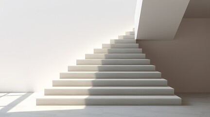 Fototapeta premium Minimalist staircase design showcasing modern architecture with clean lines and elegant shadows, creating a serene and inviting atmosphere in a bright interior space. 