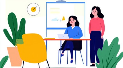 Fototapeta premium Two Women in Modern Office Setting Having a Business Meeting