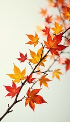 Fototapeta premium Autumn branch with vibrant colored leaves in a whimsical style, foliage, branches, illustration