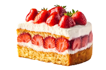 layered Strawberry Shortcake Slice With Whipped Cream. Cut-out isolated on transparent background.