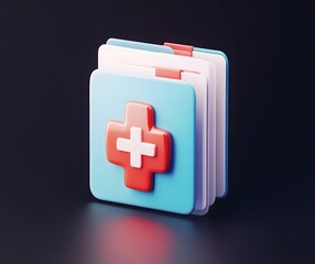 Fototapeta premium Vibrant Medical File Icon in Cartoon Style with Health Records and First Aid Symbol