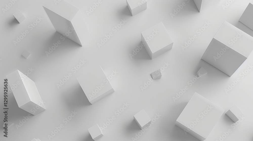 Poster a captivating image showcasing white boxes of various sizes seemingly falling in a minimalist space.