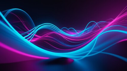Fluid neon lines in an abstract wave pattern. The glowing blue and purple colors create a smooth, 3D design with vibrant motion and modern texture.