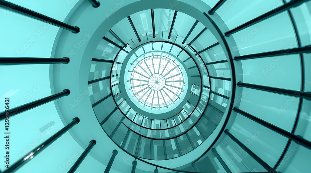 Poster captivating view of a spiral staircase with a glass design, showcasing modern architecture and elega