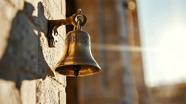 Church Bell Tower Close-Up with Ringing Bell
