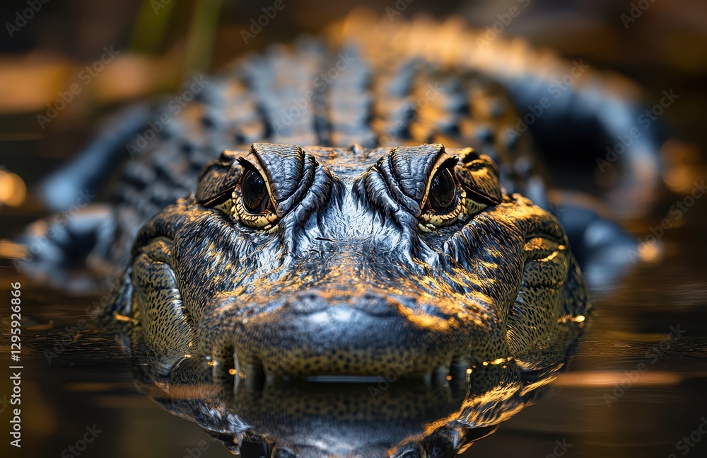 Aufkleber close-up of an alligator with intricate patterns and textures in natural water habitat, capturing st