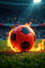 Fototapeta premium Blazing football with fiery sparks, energy, fire, passion