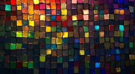 Multicolored mosaic wall with reflective tiles