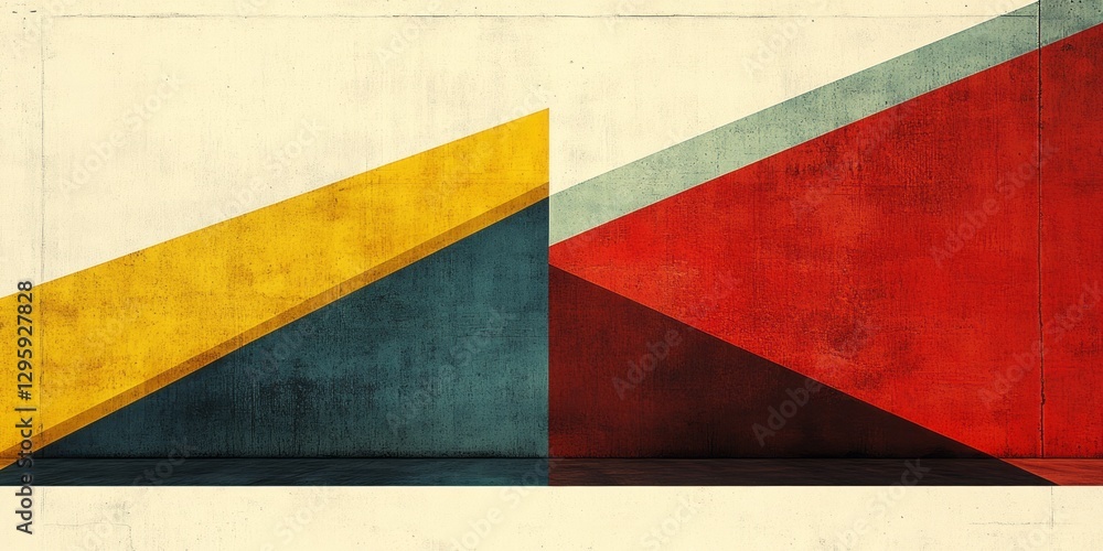 Poster abstract geometric composition featuring angular shapes and bright color blocks