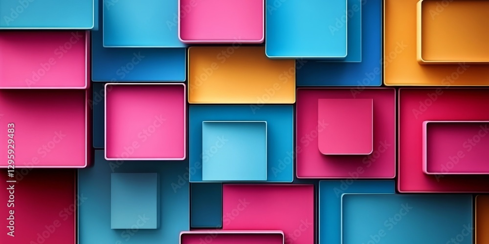 Poster abstract colorful square composition 3d rendered geometric pattern, abstract background 3d rendering