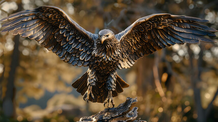 Obraz premium Majestic Bronze Eagle in Flight Sculpture - Symbol of Strength and Freedom