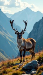 Fototapeta premium Caribou in mountainous terrain, northern land, wildlife, wilderness