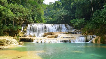 Serene Waterfall Paradise: Lush Tropical Oasis