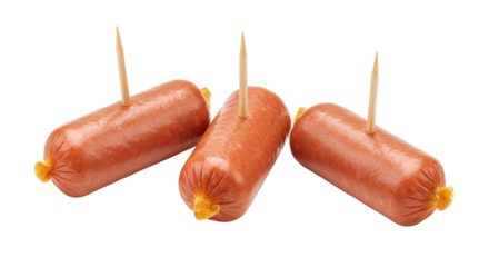 Isolated Group of Appetizing Mini Sausages Skewered with Toothpicks