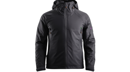 Modern waterproof breathable ski touring jacket isolated on transparent background