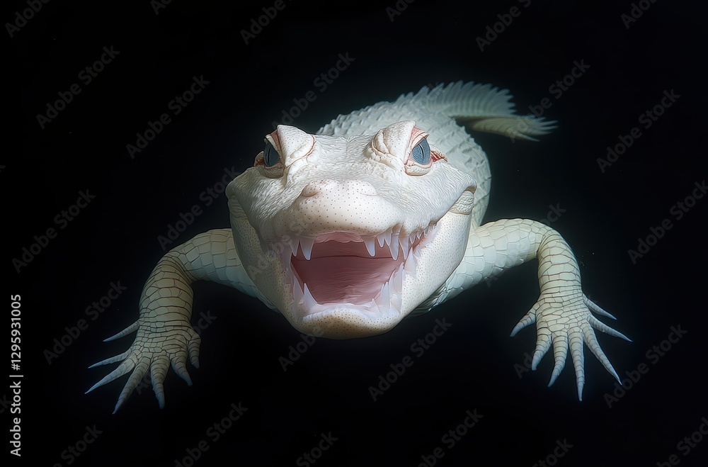 Poster close-up of an aquatic reptile with distinctive features in dark water environment, showcasing sharp