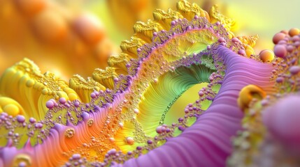 Abstract colorful fractal design with intricate patterns and soft gradients, showcasing vibrant hues and playful bubbles