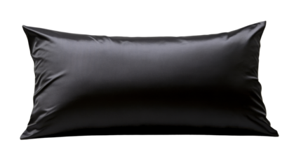 Black silk pillow isolated on transparent background, perfect for comfortable sleep
