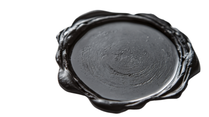 Black wax seal on transparent background guaranteeing authenticity