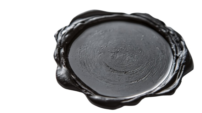 Black wax seal on transparent background guaranteeing authenticity