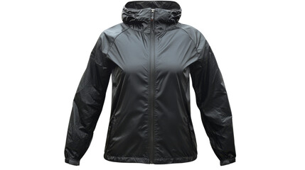 Black rain jacket isolated on transparent background, perfect for outdoor activities