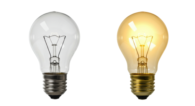 Isolated Incandescent Light Bulb Pair, Lit and Unlit