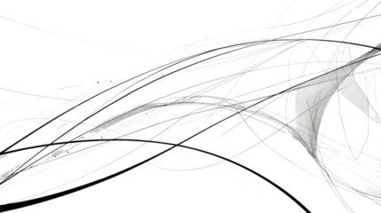 Abstract black and white lines flowing on transparent background