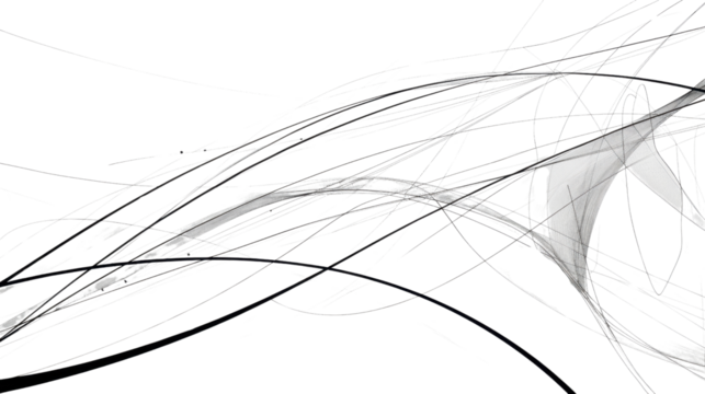Abstract black and white lines flowing on transparent background - Powered by Adobe