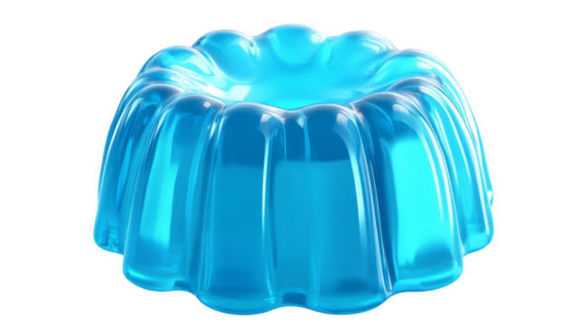 Bright blue gelatin dessert mold on transparent background