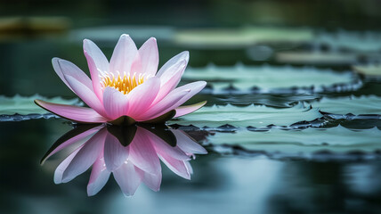 水面に映るハスの花と静寂の美