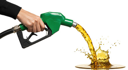 Isolated Gasoline Pump Nozzle, Fueling and Splash